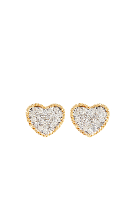 Baby Coeur Stud Earrings, 9k Yellow Gold & Diamonds